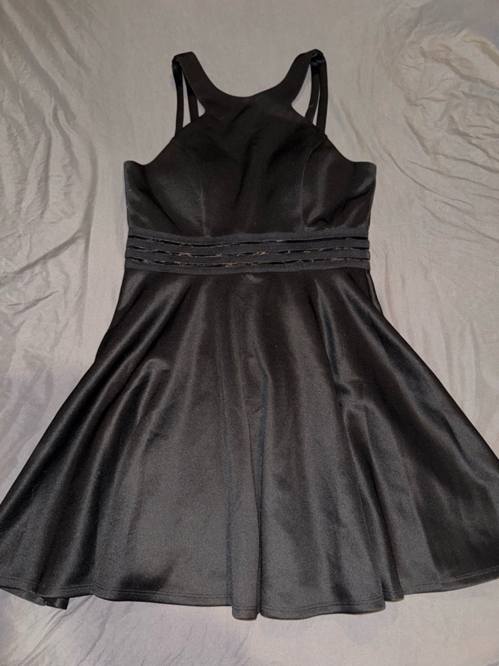 City Studio Black Fit-and-Flare Mini Dress with Strappy Waist